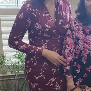 RACHEL Rachel Roy Burgundy Floral Long Sleeve Dress